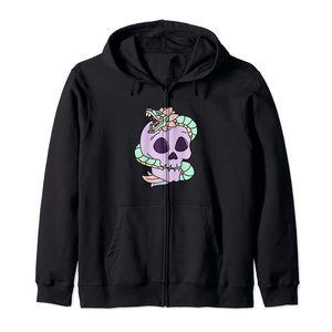 Quetzalcoatl Pastel Goth Skull Aztec Feathered Serpent Mayan Zip Hoodie